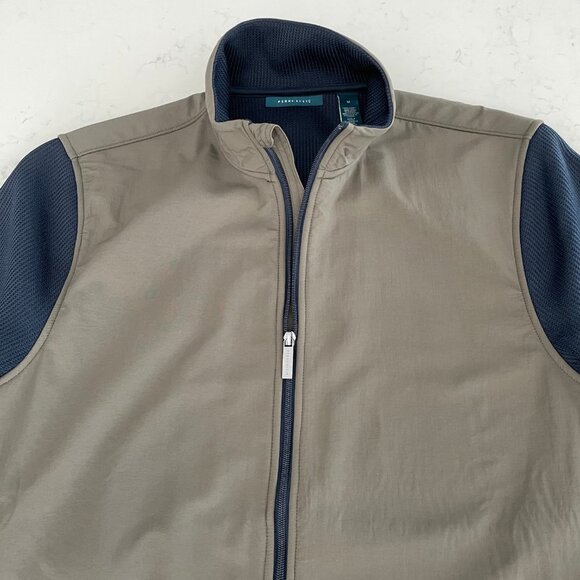Perry Ellis Full Zip Two Color Fabric Design Jacket Olive Green + Navy Sz M - Picture 7 of 15